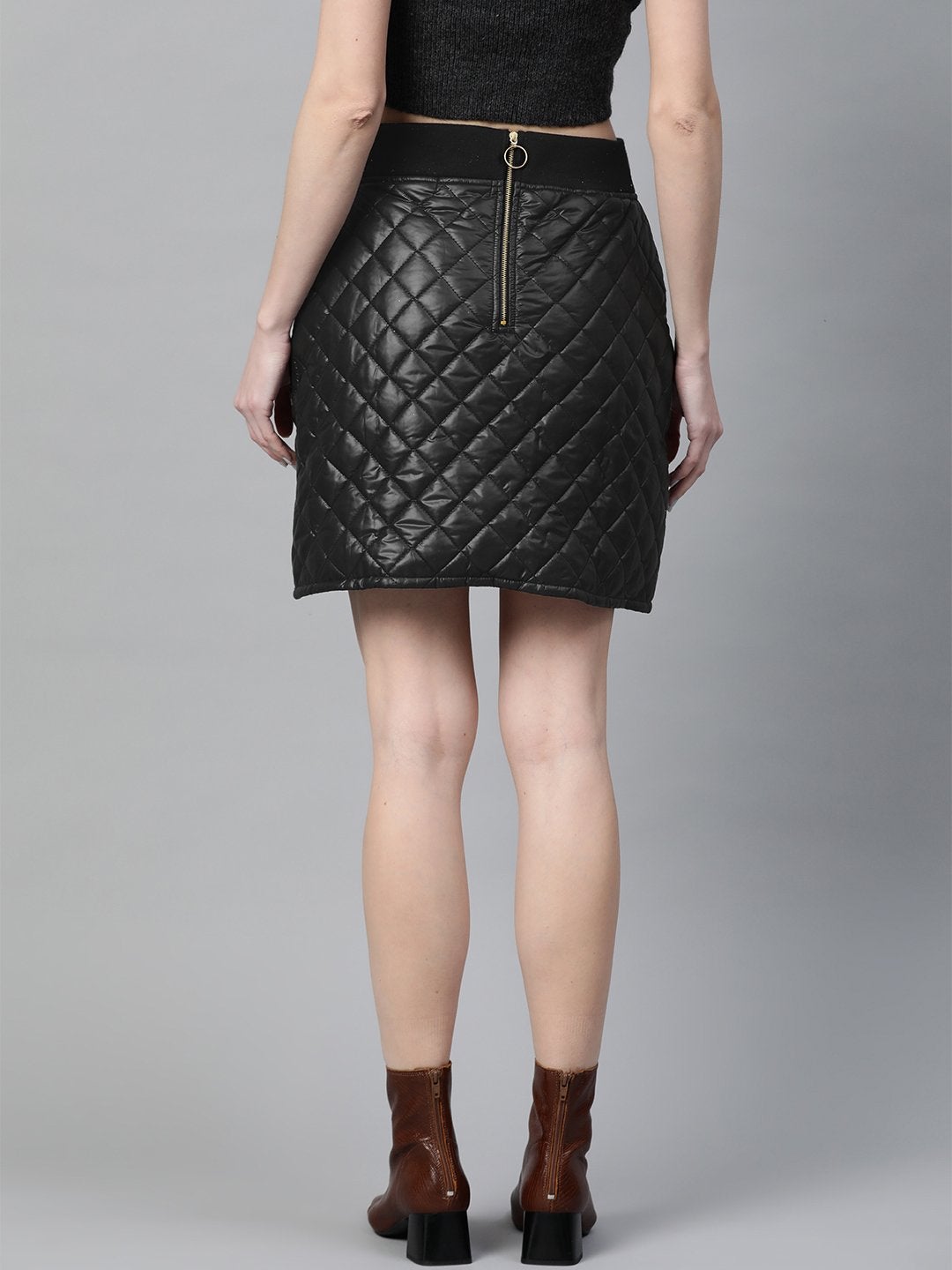 Women's Black Quilted Mini Skirt - SASSAFRAS