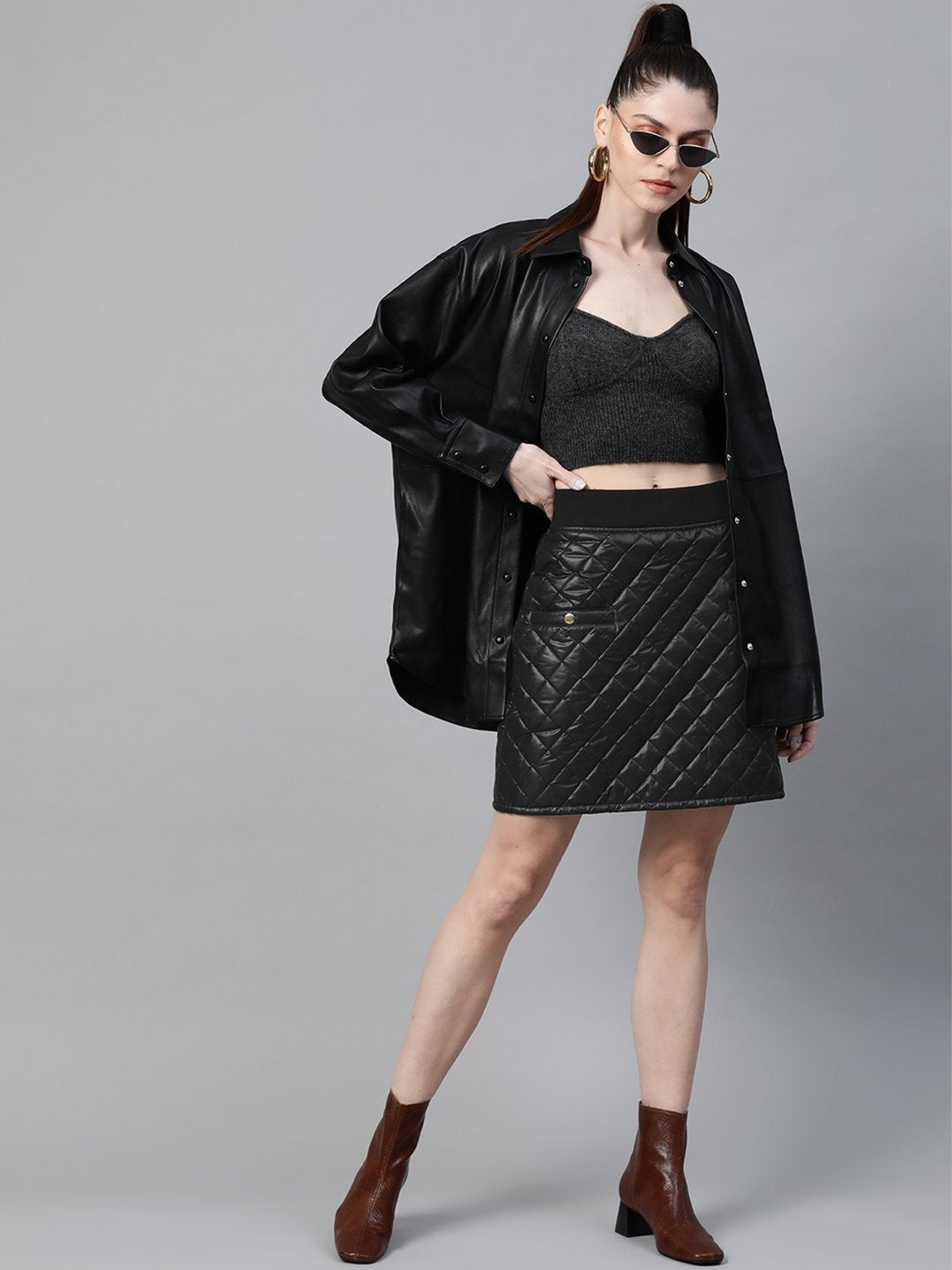 Women's Black Quilted Mini Skirt - SASSAFRAS