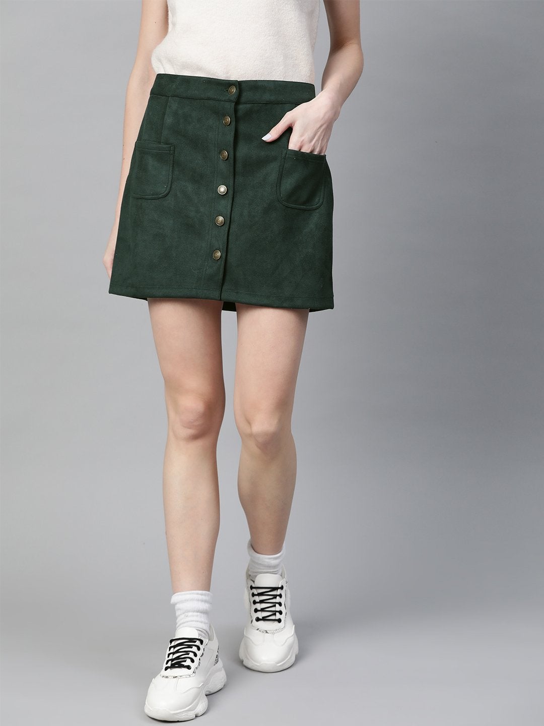 Women's Emerald Green Button Down Mini Skirt - SASSAFRAS