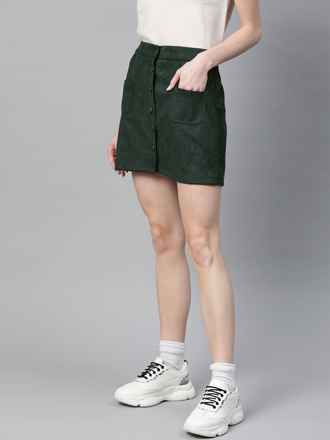 Women's Emerald Green Button Down Mini Skirt - SASSAFRAS