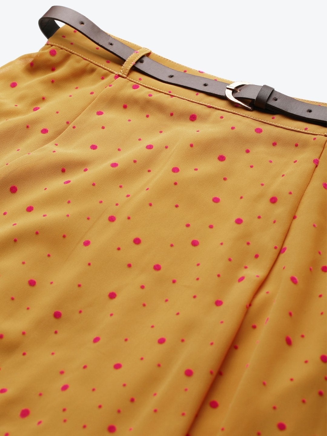 Women's Mustard Flock Print Flared Skirt - SASSAFRAS