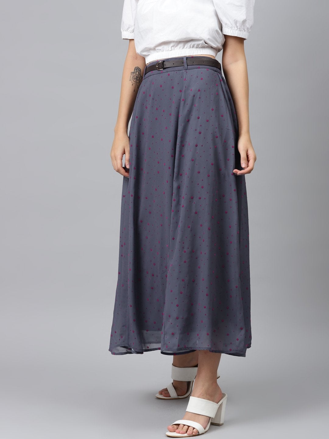 Women's Blue Flock Print Flared Skirt - SASSAFRAS