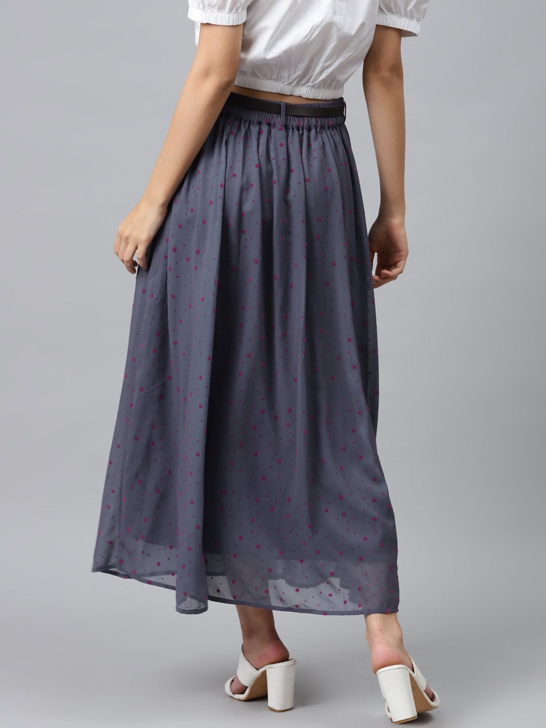 Women's Blue Flock Print Flared Skirt - SASSAFRAS