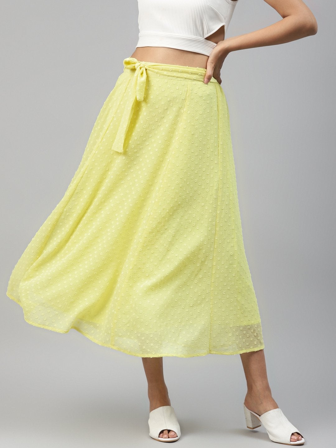 Women's Yellow Dobby Flared Skirt - SASSAFRAS