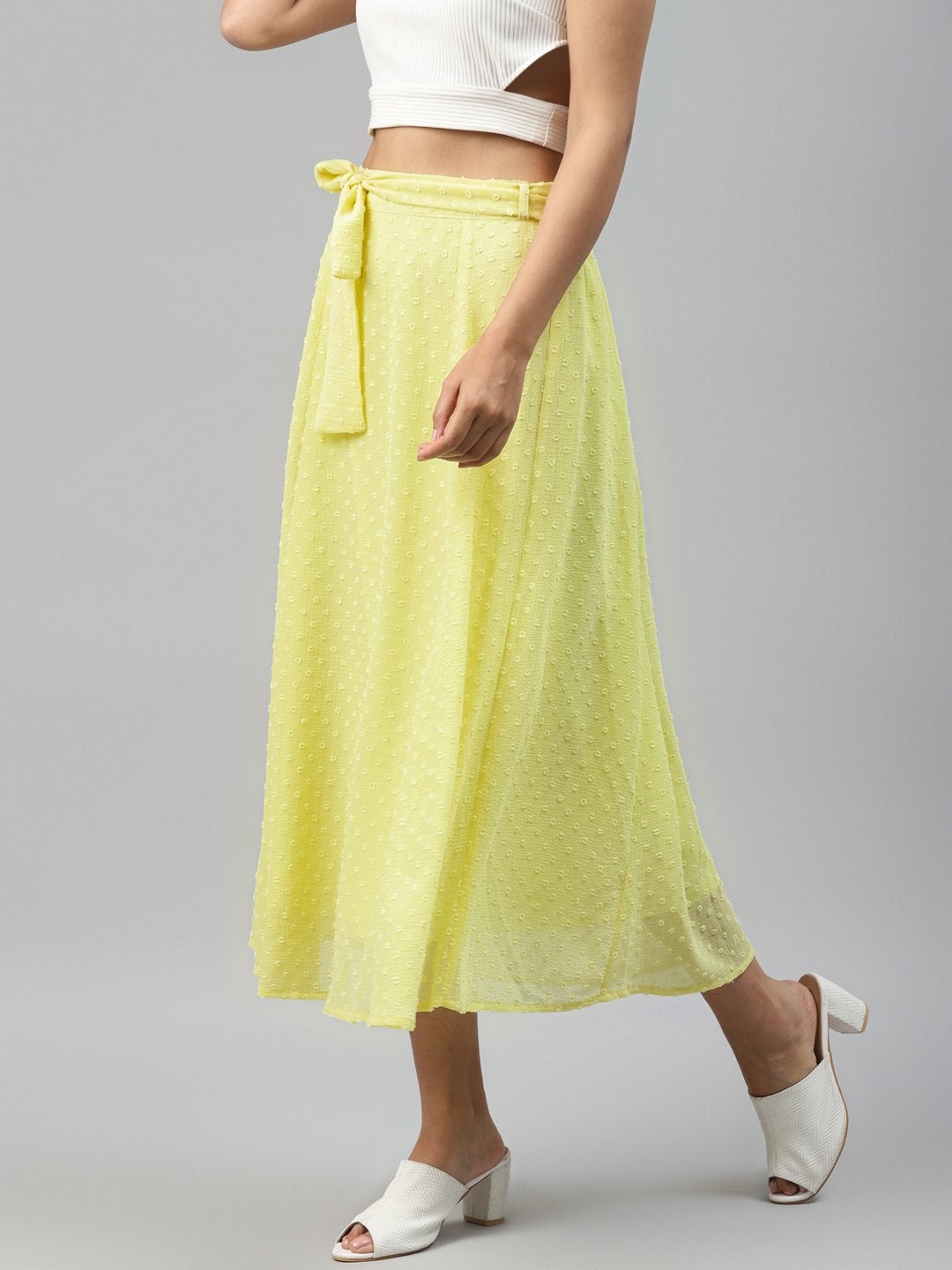 Women's Yellow Dobby Flared Skirt - SASSAFRAS