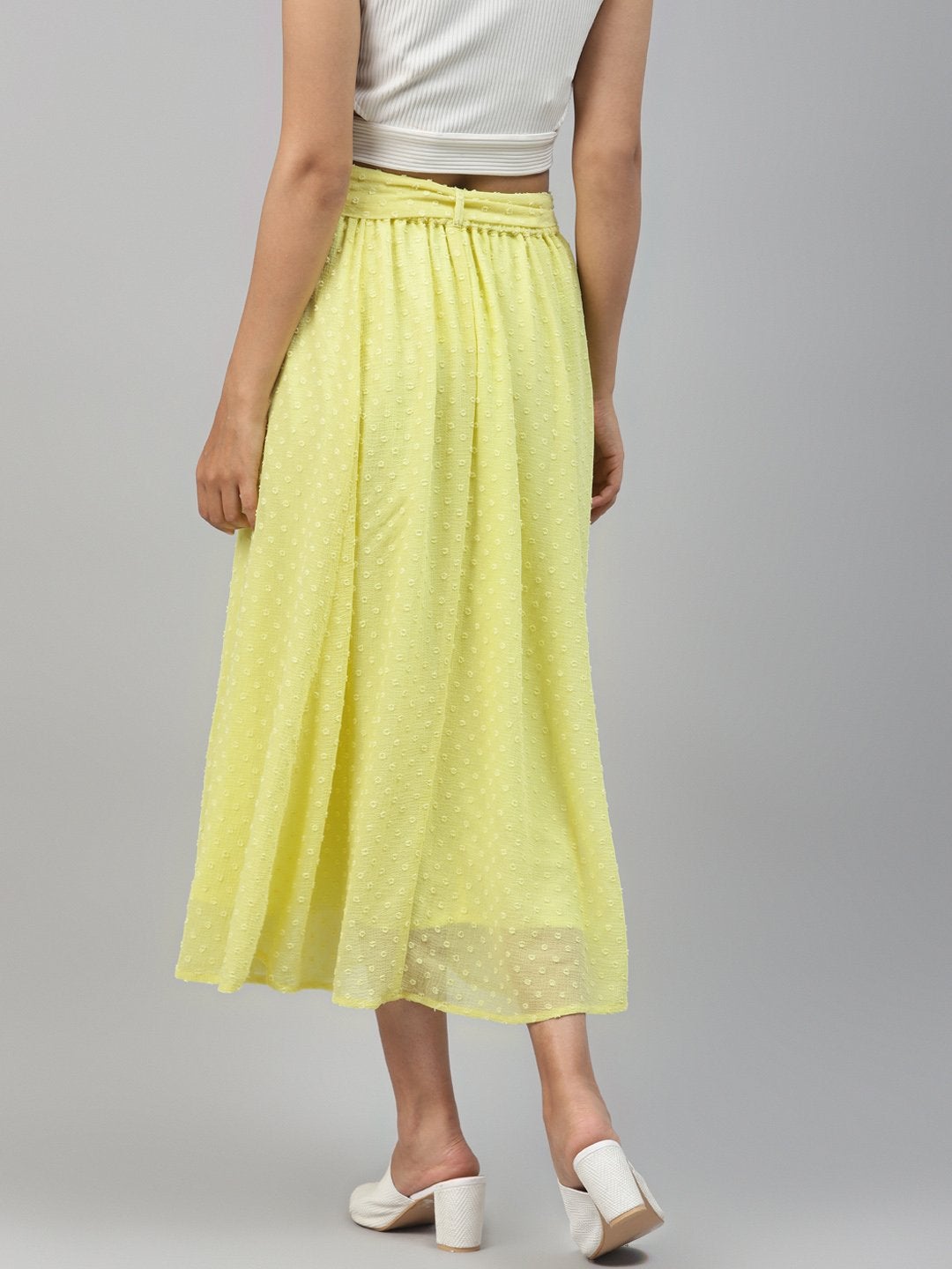 Women's Yellow Dobby Flared Skirt - SASSAFRAS