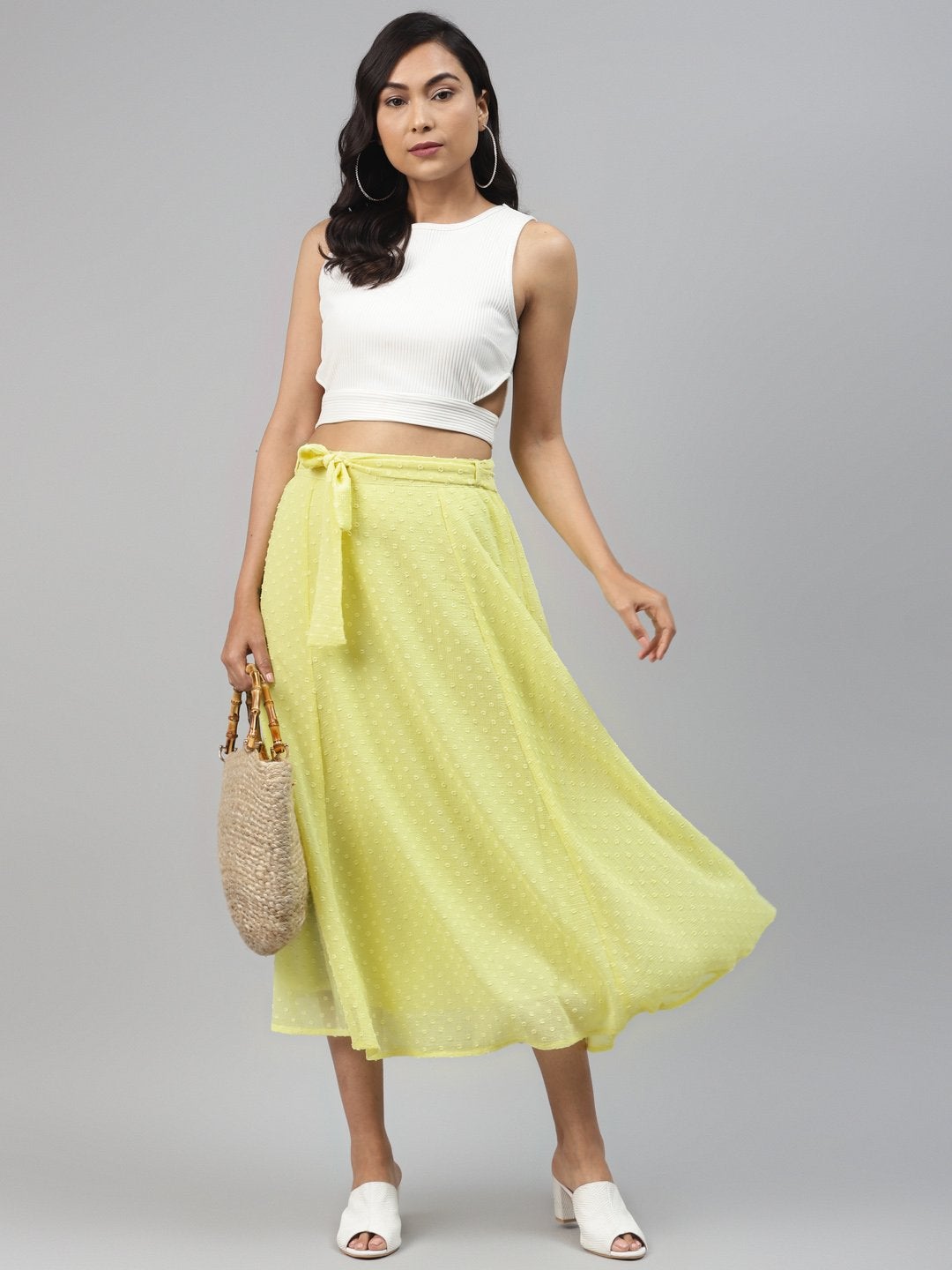 Women's Yellow Dobby Flared Skirt - SASSAFRAS