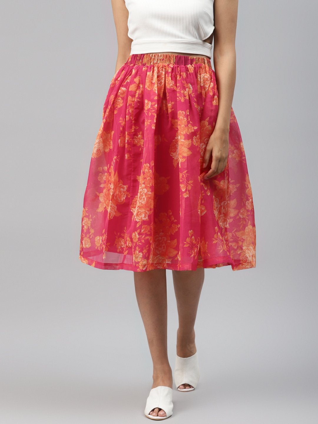 Women's Fuchsia Floral Gathered Skirt - SASSAFRAS