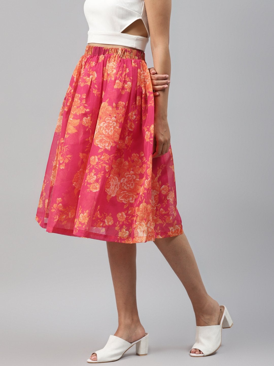 Women's Fuchsia Floral Gathered Skirt - SASSAFRAS