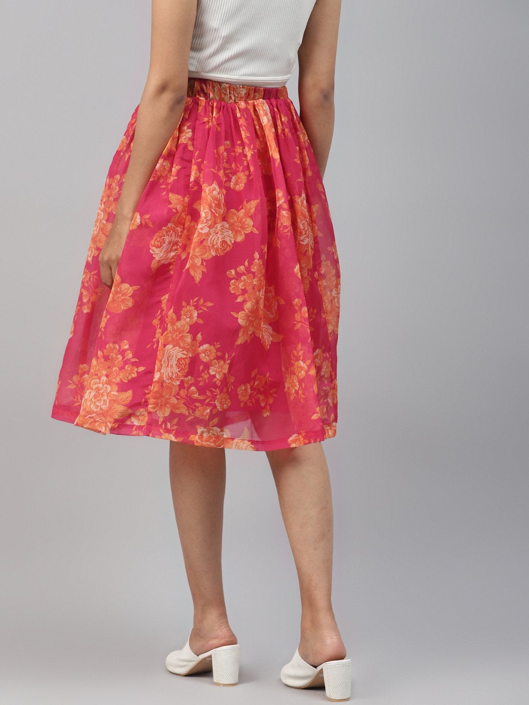 Women's Fuchsia Floral Gathered Skirt - SASSAFRAS