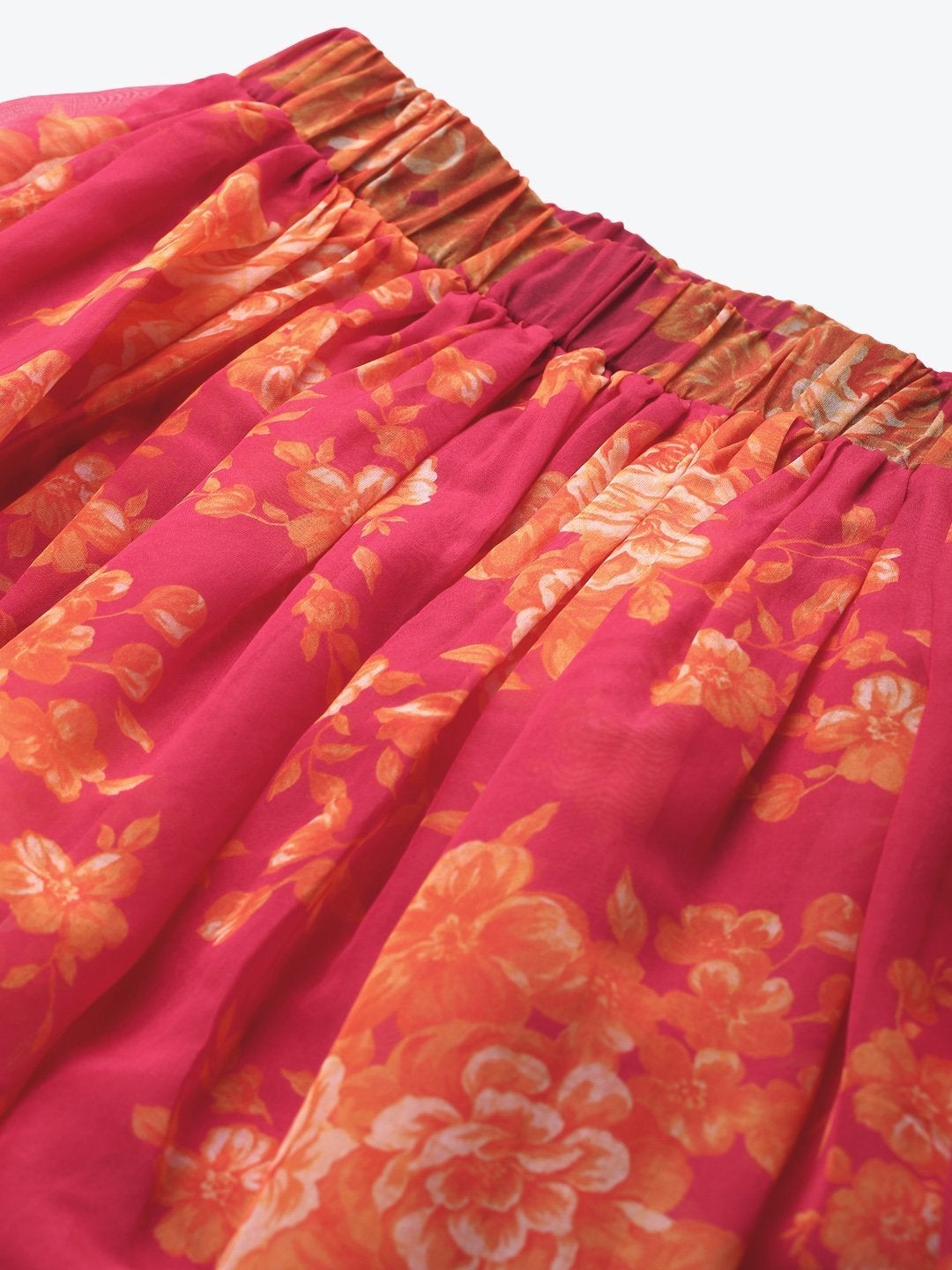 Women's Fuchsia Floral Gathered Skirt - SASSAFRAS