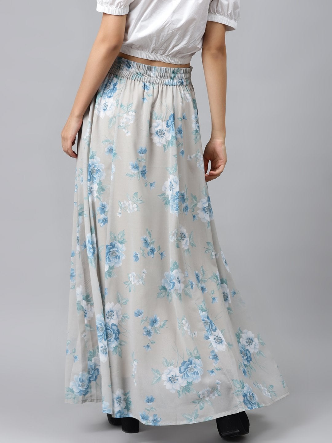 Women's Olive Floral Flared Maxi Skirt - SASSAFRAS