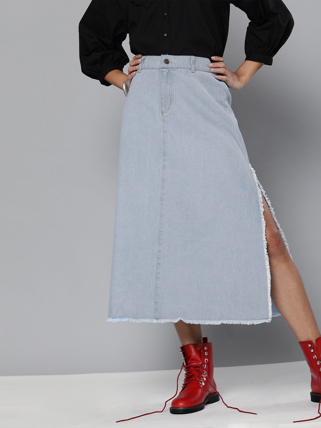 Women's Blue Denim Asymmetrical Skirt - SASSAFRAS