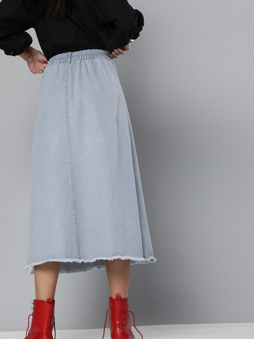 Women's Blue Denim Asymmetrical Skirt - SASSAFRAS