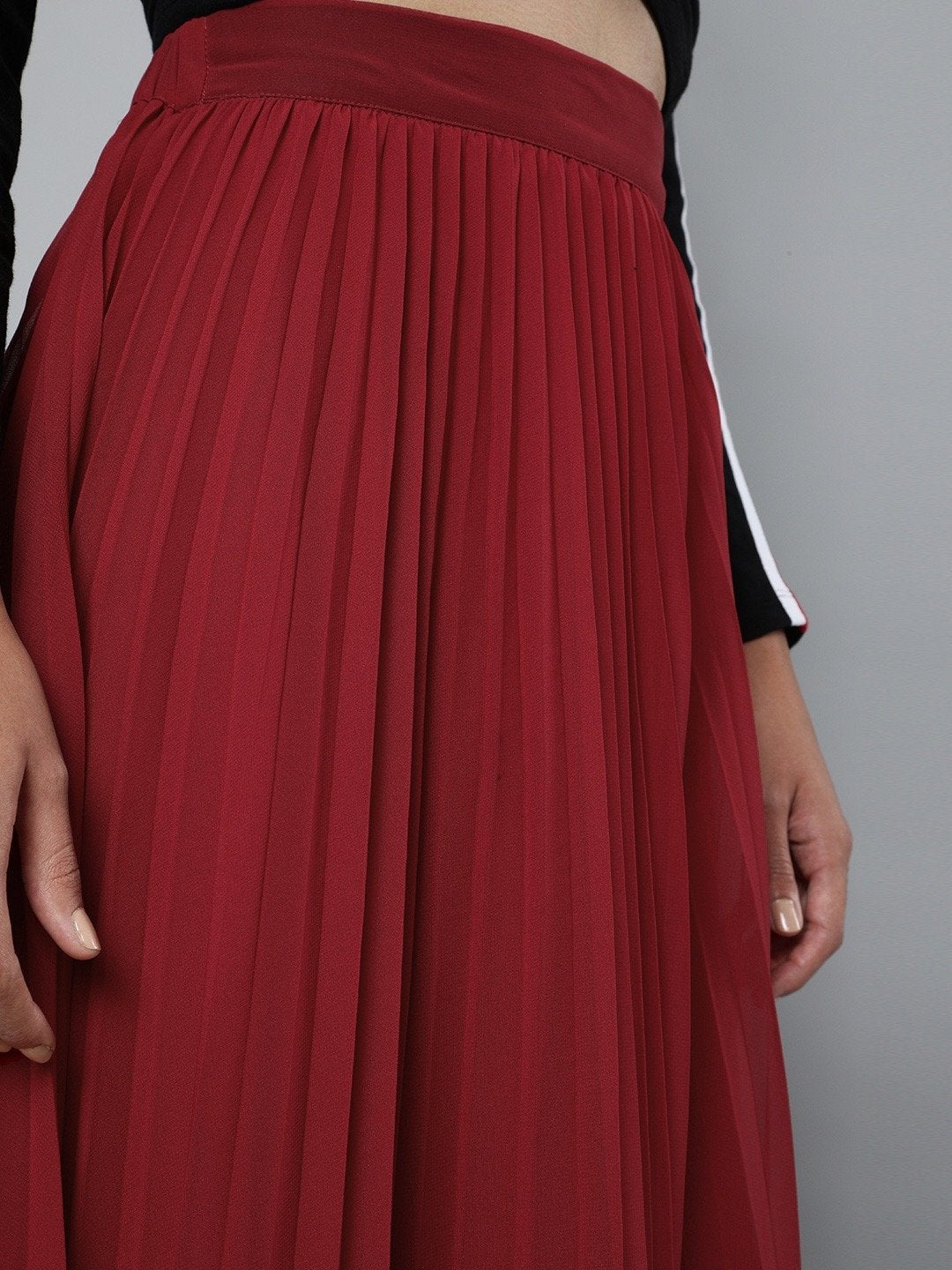 Women's Red Pleated Maxi Skirt - SASSAFRAS