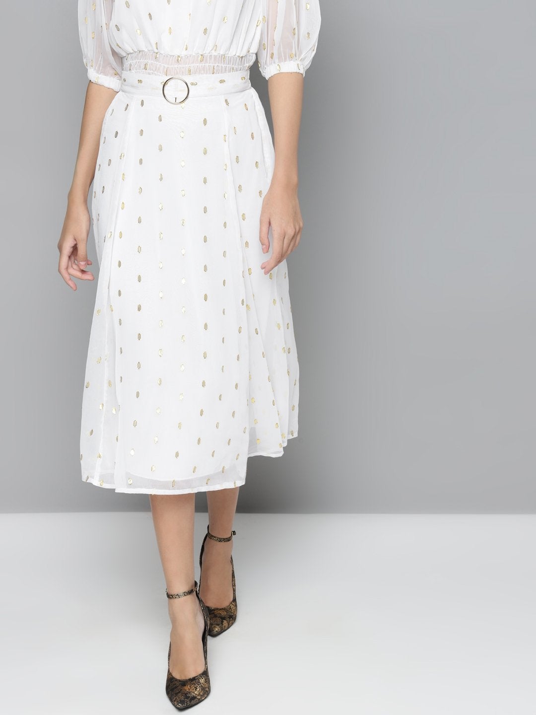 Women's White Lurex Midi Skirt - SASSAFRAS