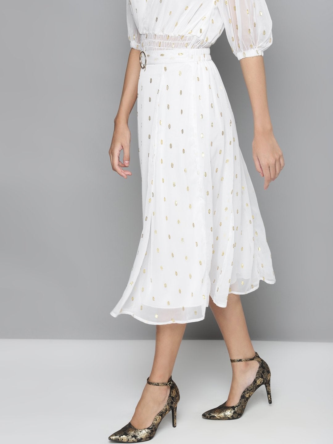 Women's White Lurex Midi Skirt - SASSAFRAS