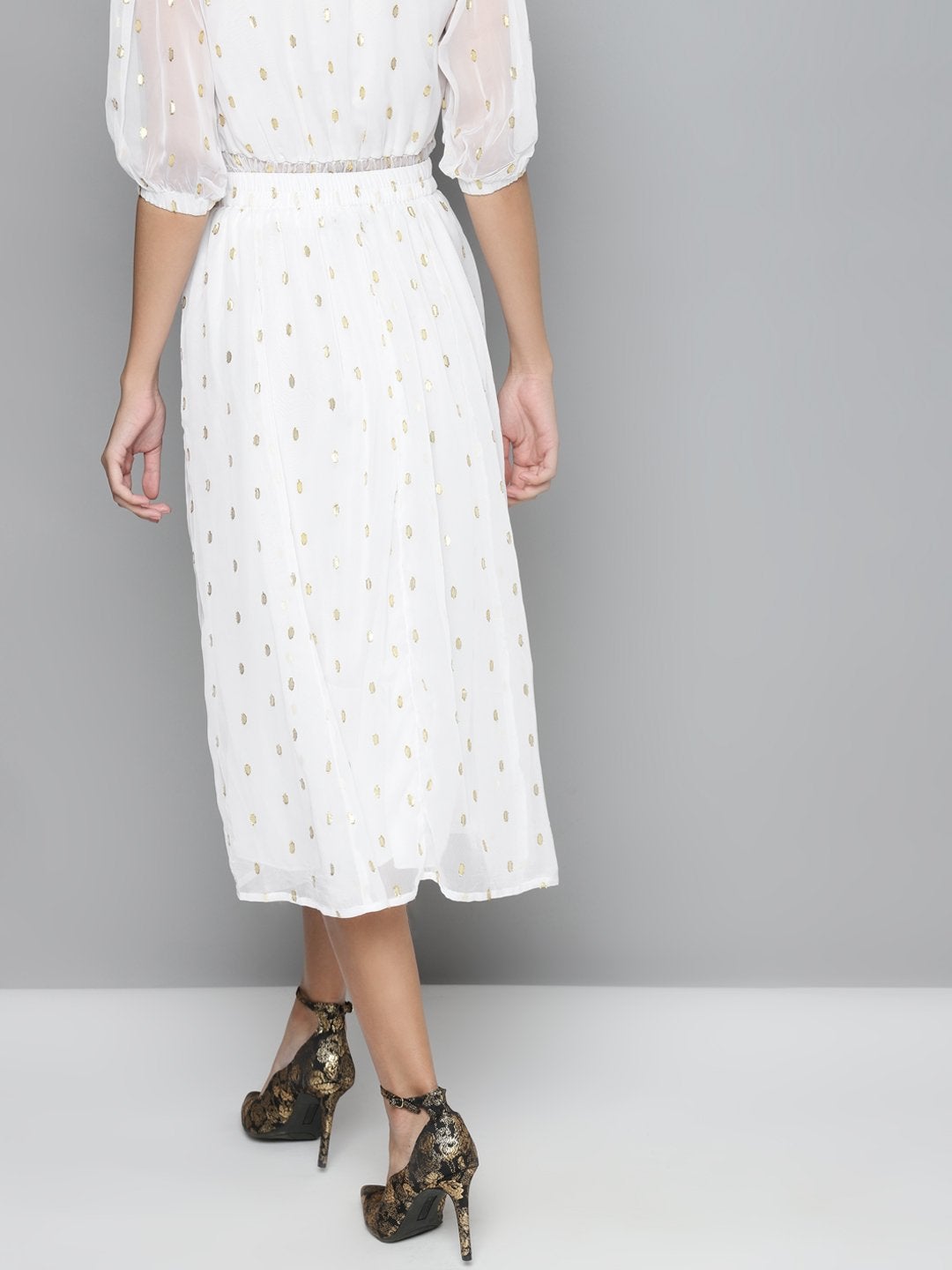 Women's White Lurex Midi Skirt - SASSAFRAS