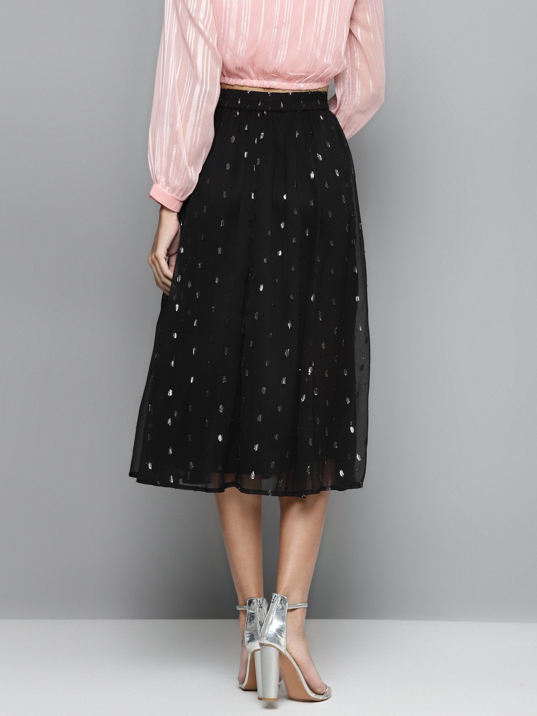 Women's Black Lurex Midi Skirt - SASSAFRAS