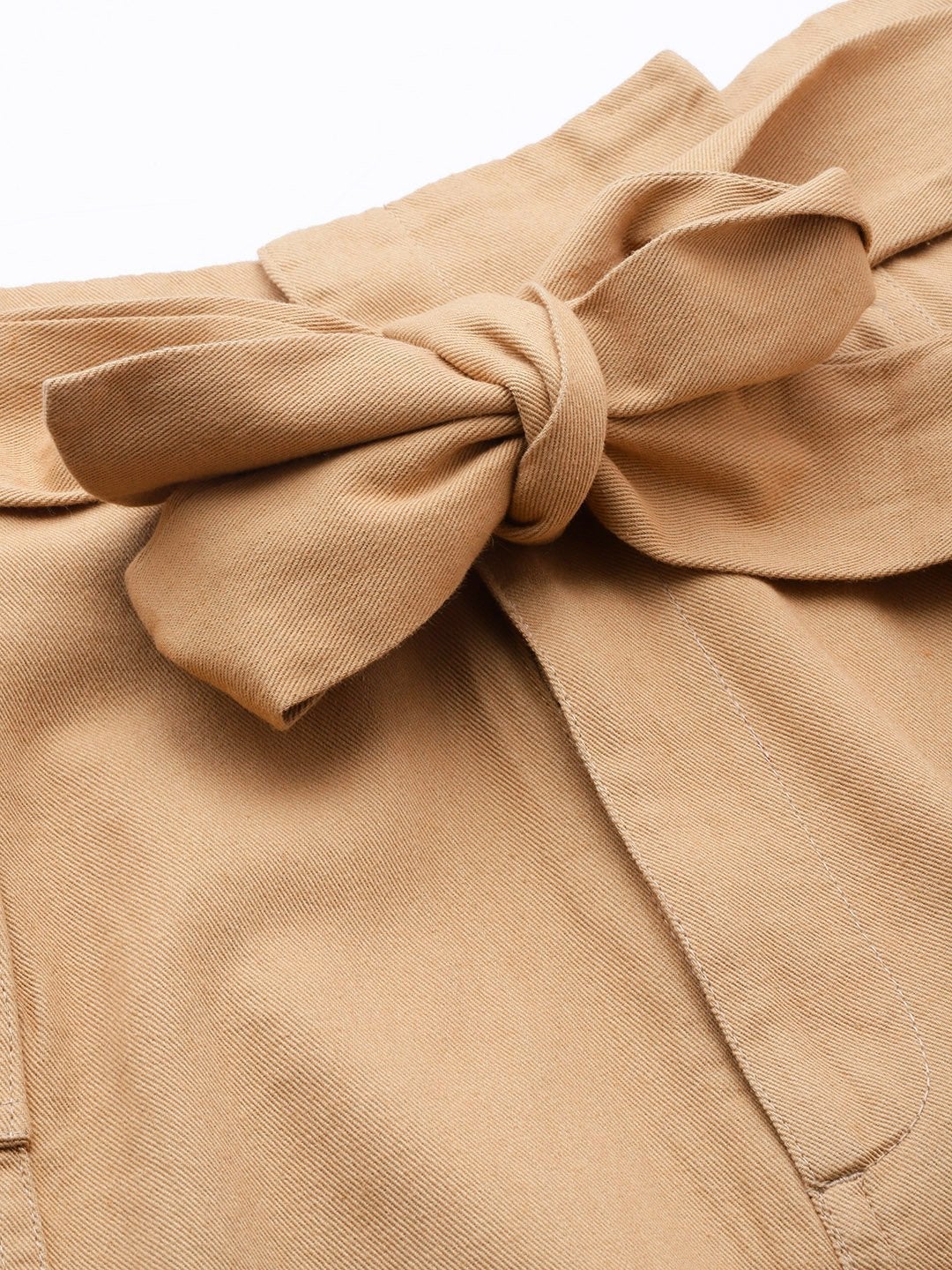 Women's Beige Paper Bag Waist Twill Skirt - SASSAFRAS