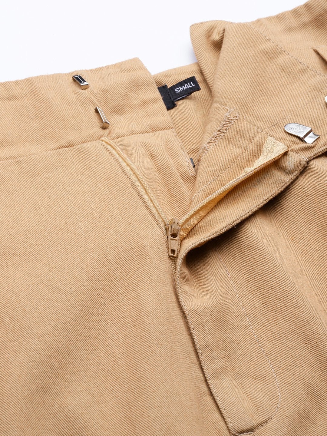 Women's Beige Paper Bag Waist Twill Skirt - SASSAFRAS