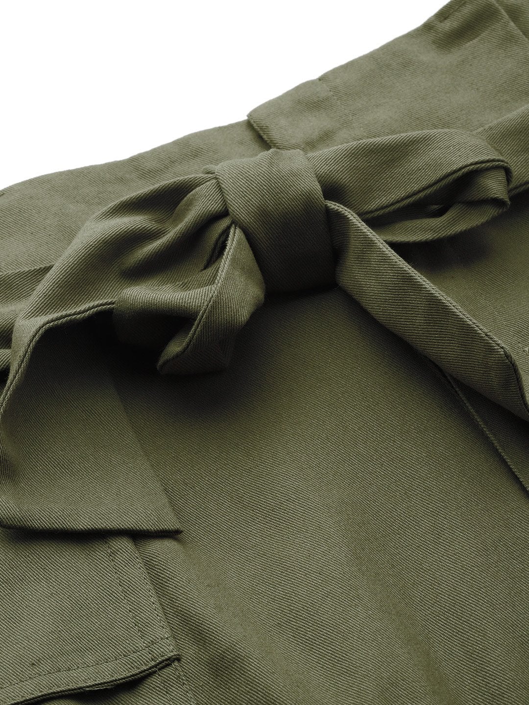 Women's Olive Paper Bag Waist Twill Skirt - SASSAFRAS