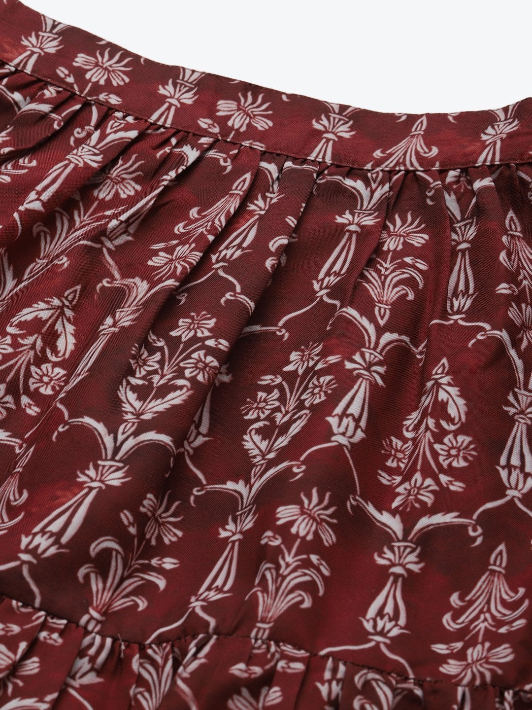 Women's Maroon Floral Tiered Skirt - SASSAFRAS