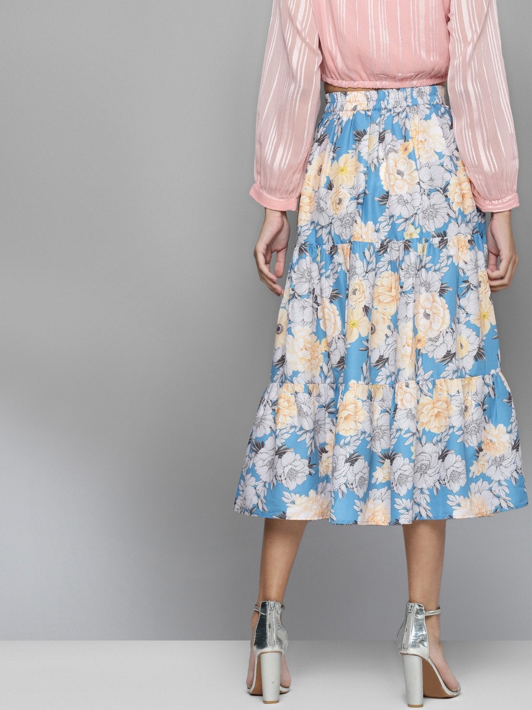 Women's Blue & Yellow Floral Tiered Skirt - SASSAFRAS