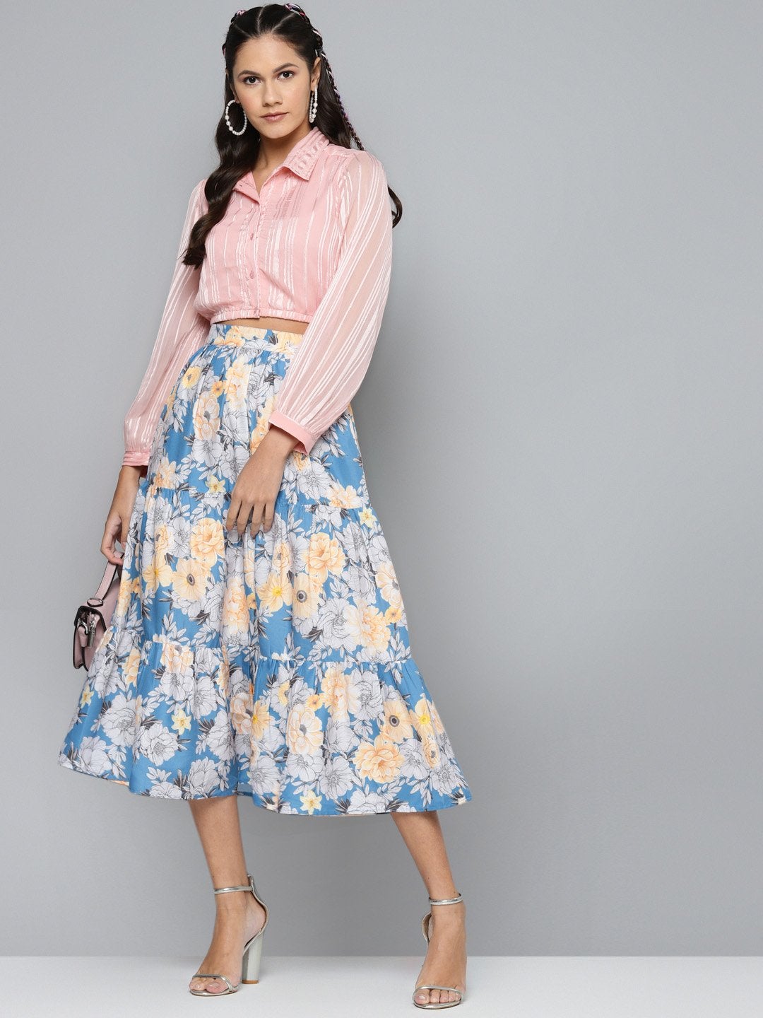 Women's Blue & Yellow Floral Tiered Skirt - SASSAFRAS