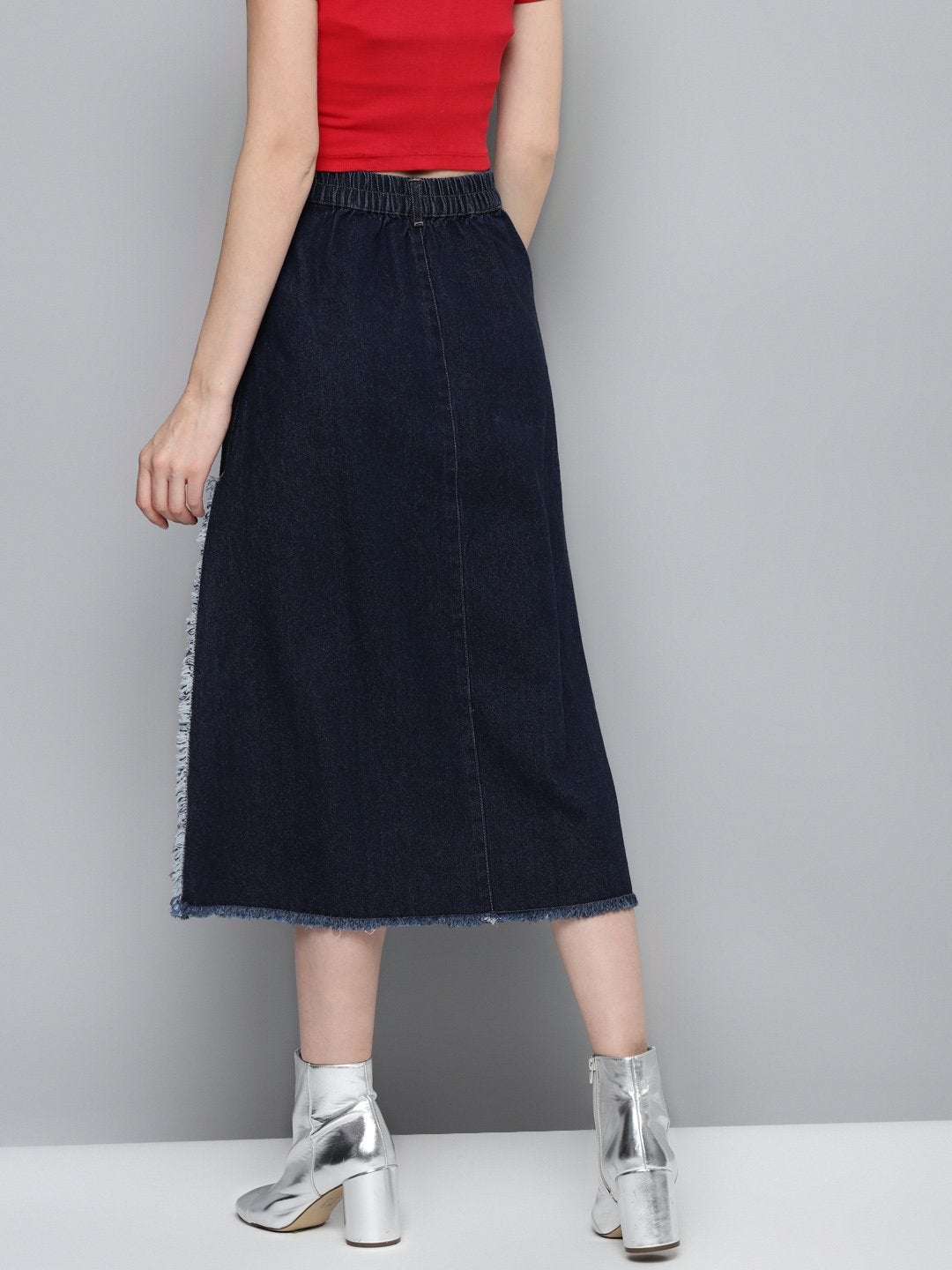 Women's Navy Denim Asymmetrical Skirt - SASSAFRAS