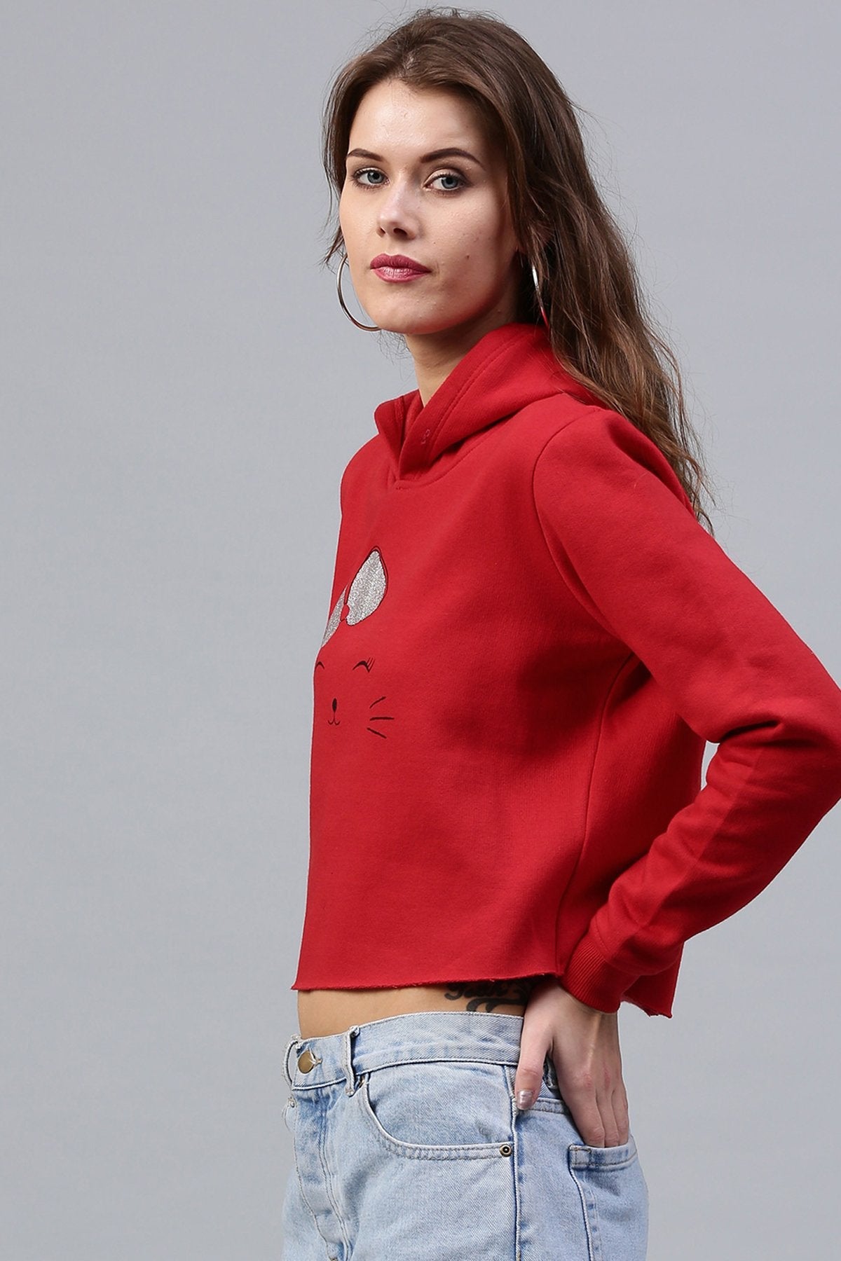 Women's Bow Kitty Red Sweatshirt - SASSAFRAS