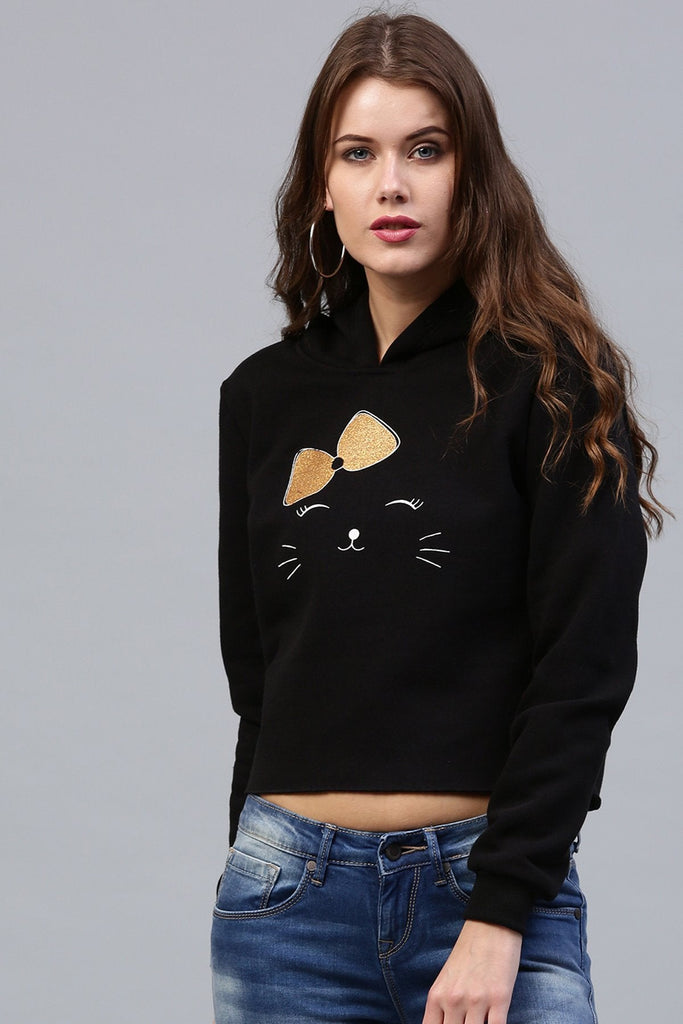 Women's Bow Kitty Black Sweatshirt