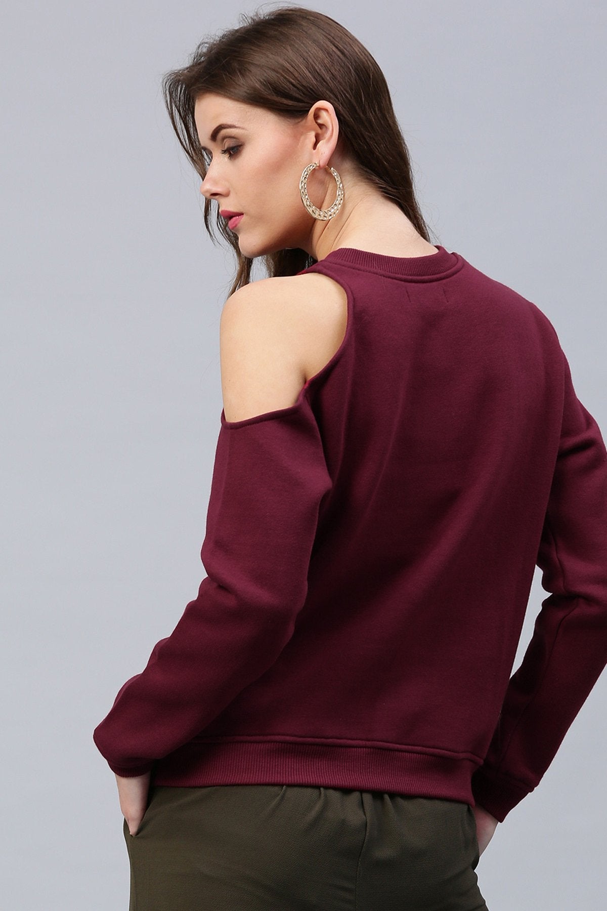 Women's One Cold Shoulder Wine Sweatshirt - SASSAFRAS