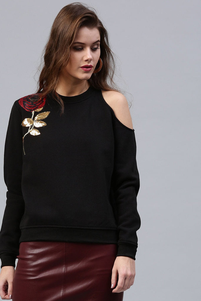 Women's One Cold Shoulder Black Sweatshirt