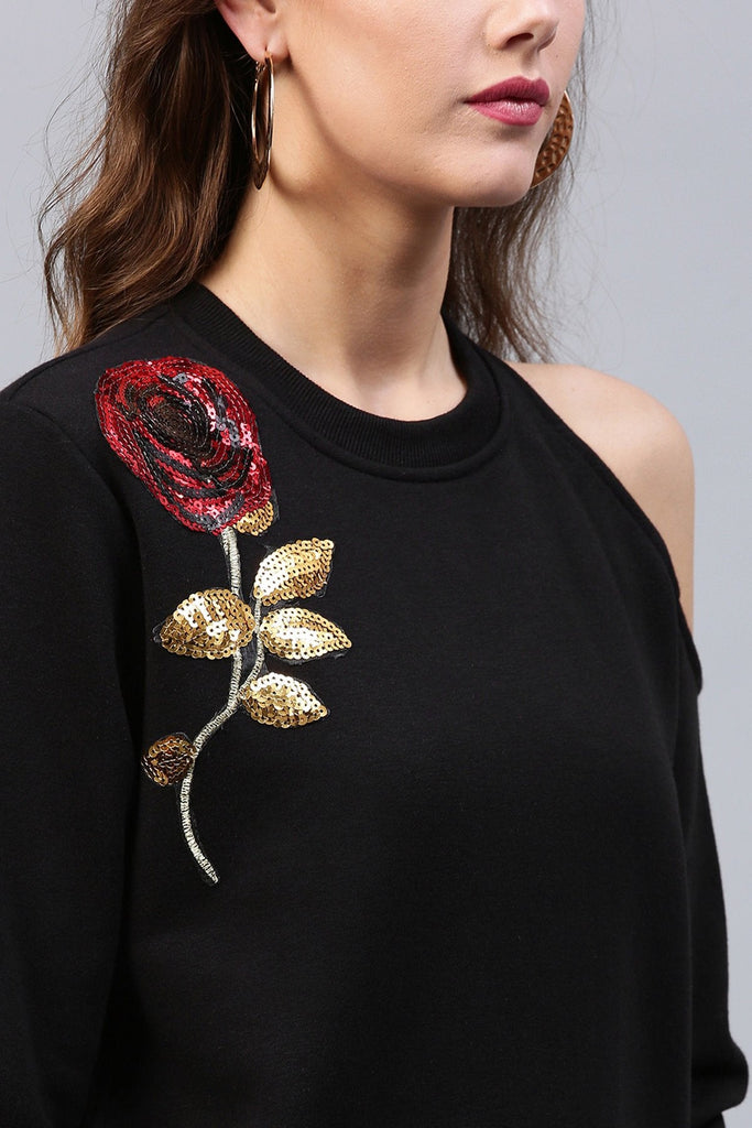 Women's One Cold Shoulder Black Sweatshirt