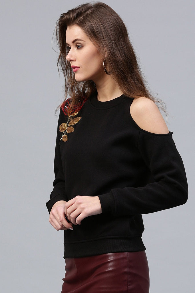 Women's One Cold Shoulder Black Sweatshirt