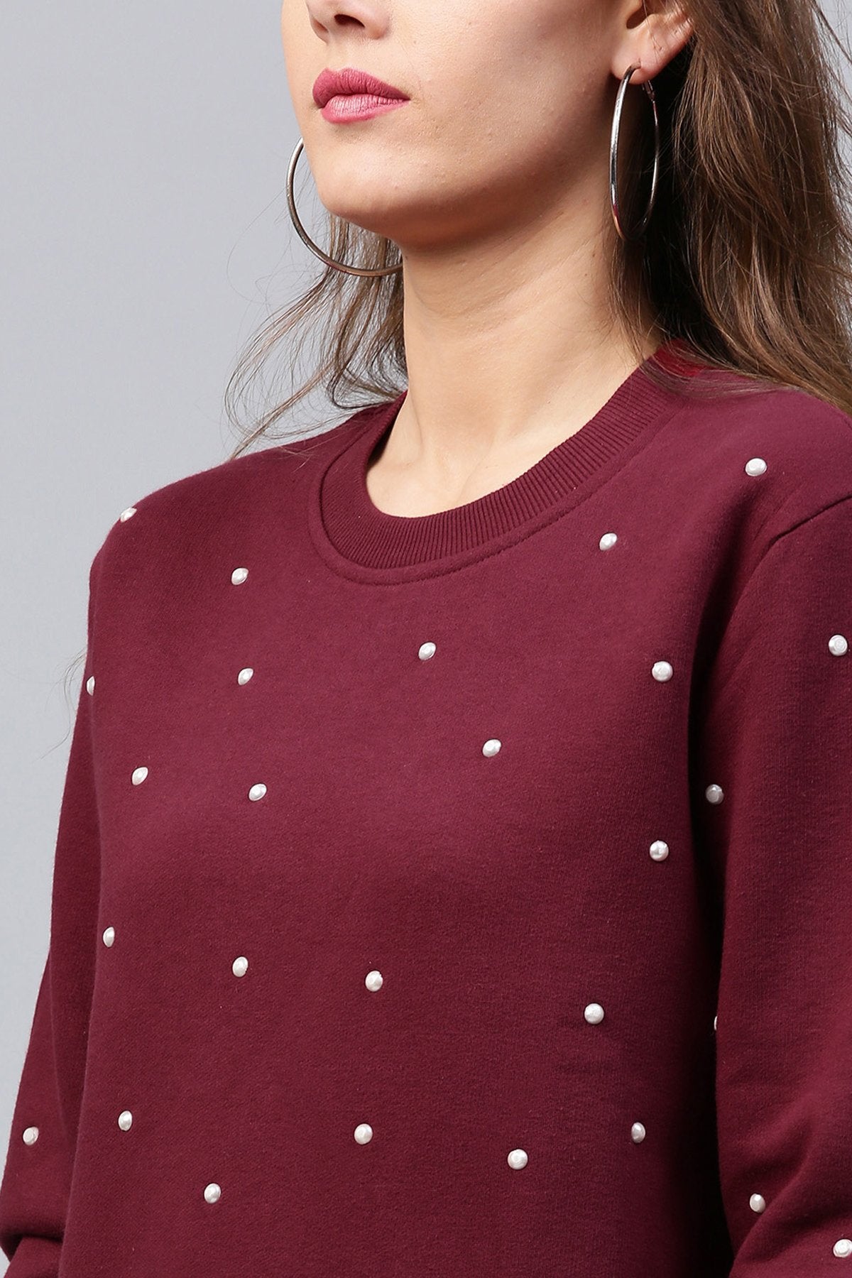 Women's Pearl Beaded Wine Sweatshirt - SASSAFRAS