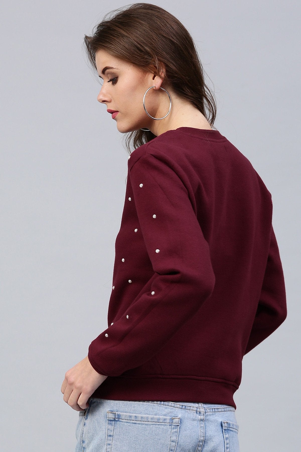 Women's Pearl Beaded Wine Sweatshirt - SASSAFRAS