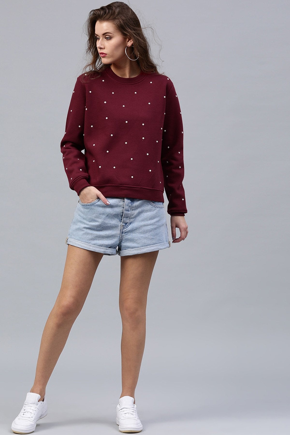 Women's Pearl Beaded Wine Sweatshirt - SASSAFRAS