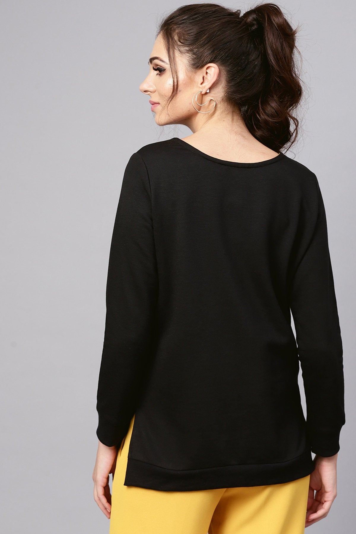 Women's Black Eyelet Detail Sweatshirt - SASSAFRAS