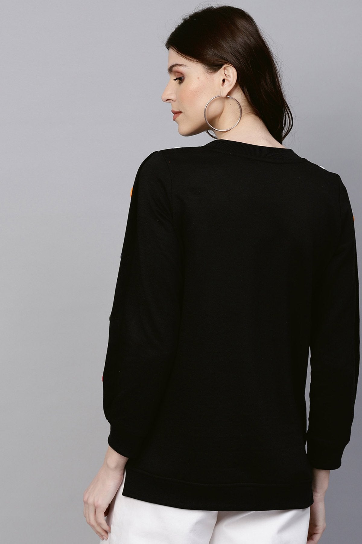 Women's Black Sweatshirt With Colored Buttons - SASSAFRAS