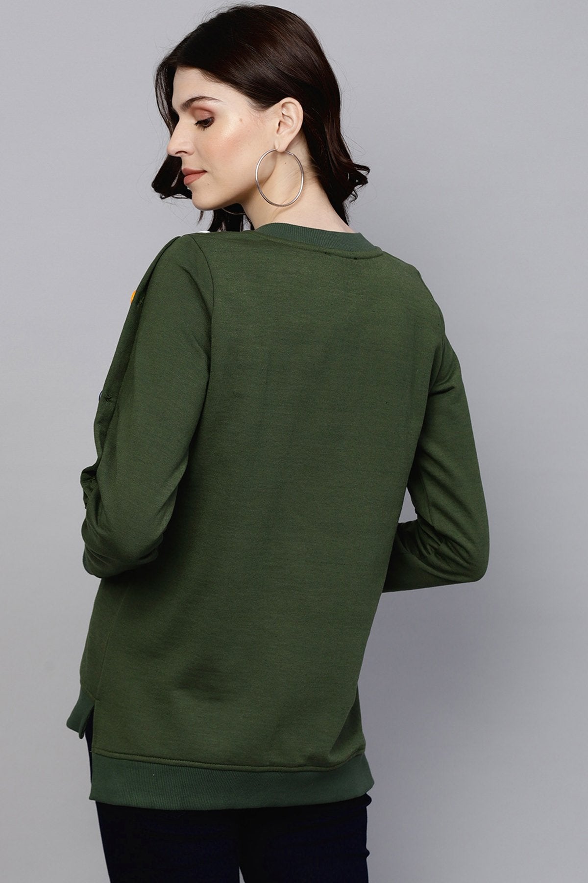 Women's Olive Sweatshirt With Colored Buttons - SASSAFRAS