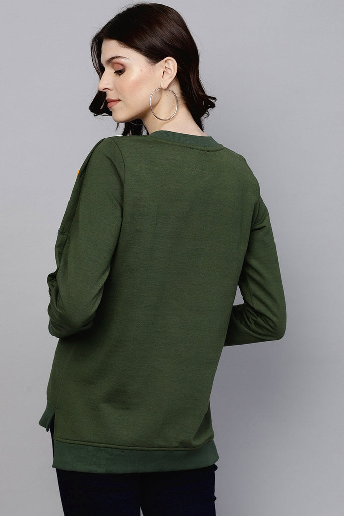 Women's Olive Sweatshirt With Colored Buttons