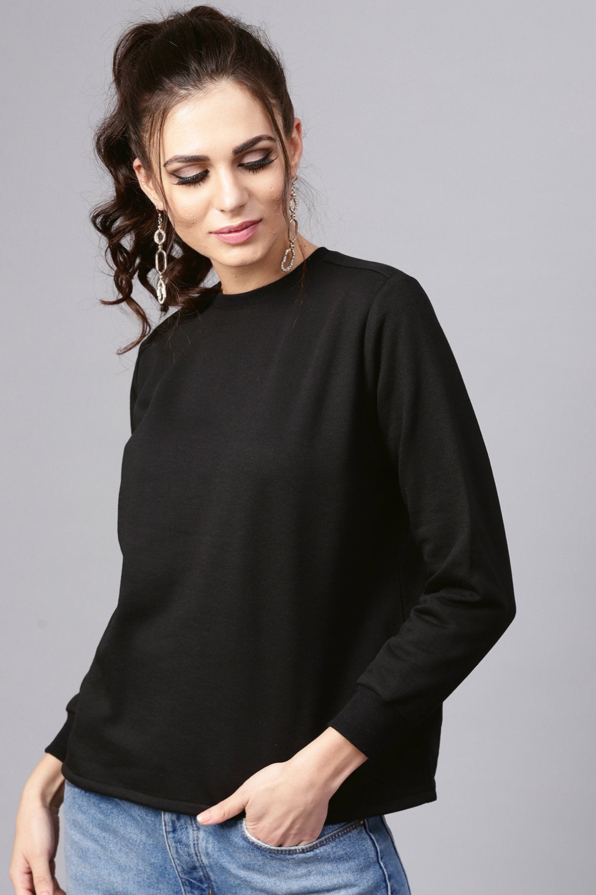 Women's Black Multi Color Eyelet Sweatshirt - SASSAFRAS