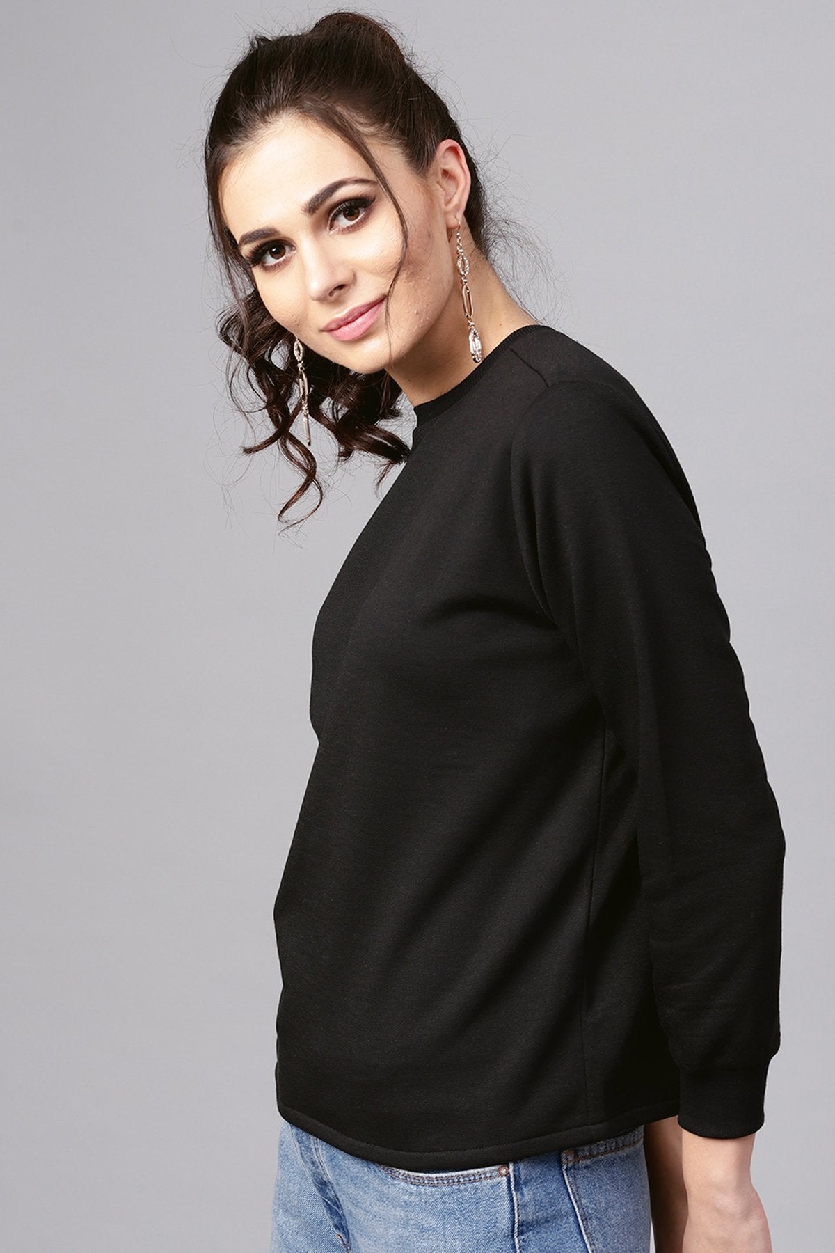 Women's Black Multi Color Eyelet Sweatshirt - SASSAFRAS