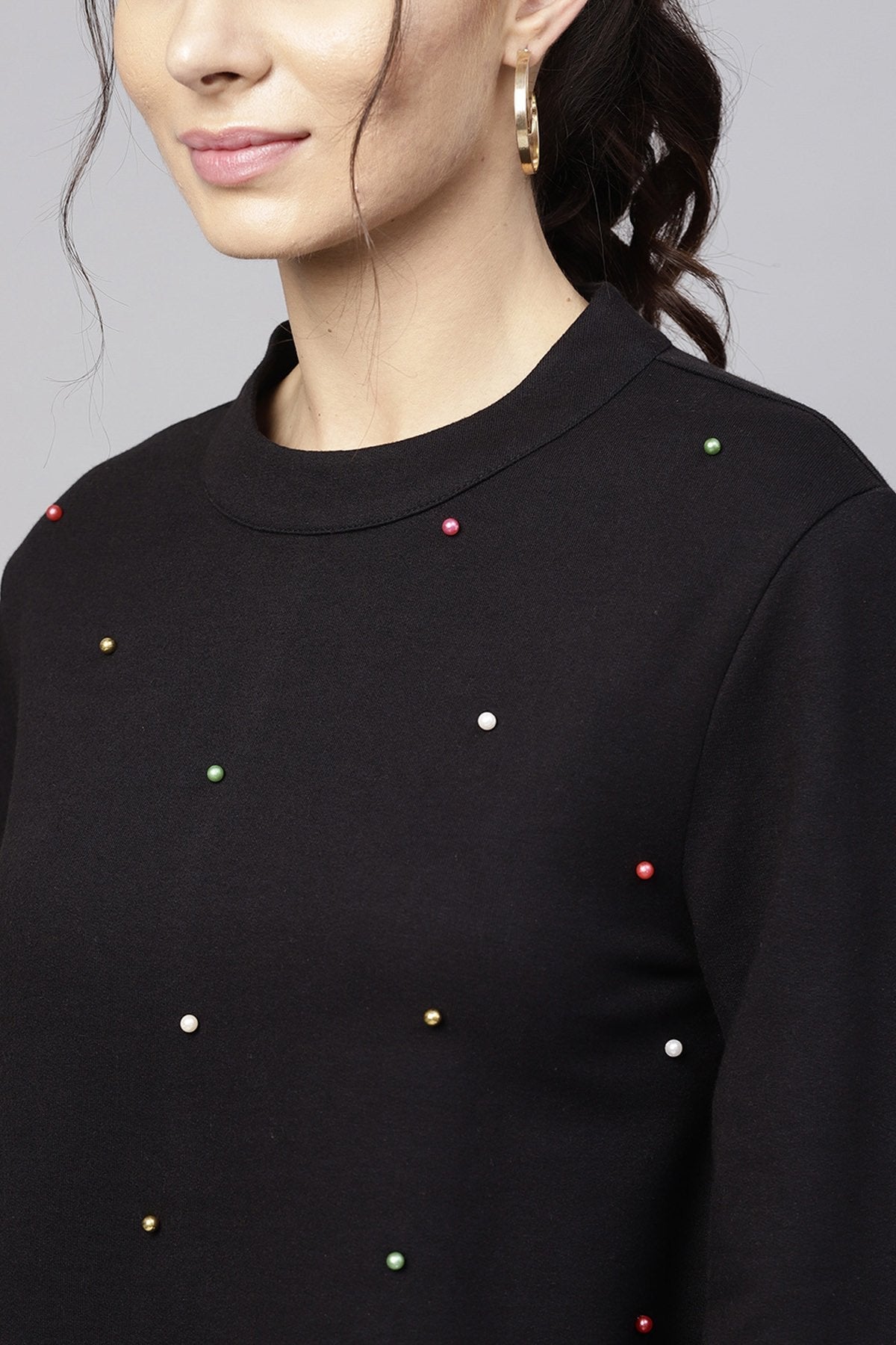 Women's Black Multicolor Perals Front Sweatshirt - SASSAFRAS