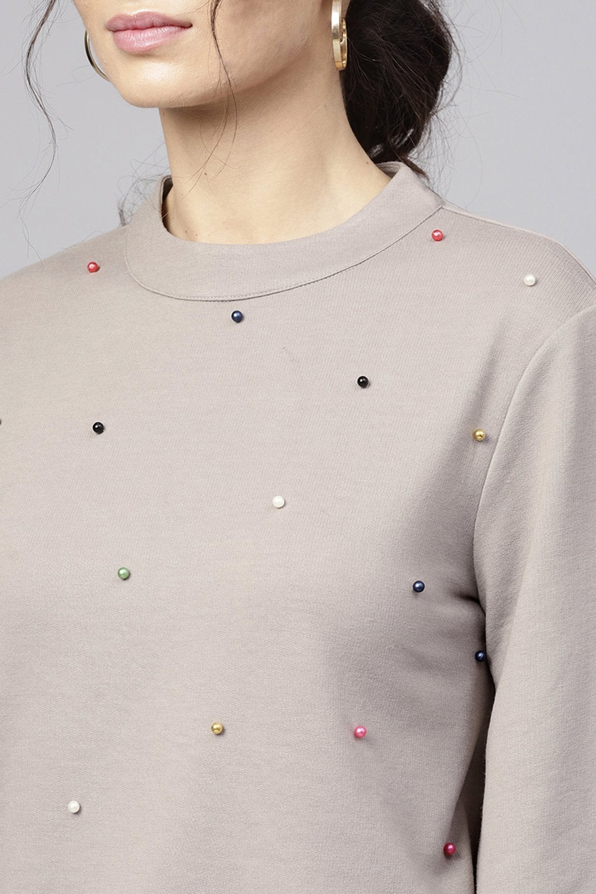 Women's Grey Multicolor Perals Front Sweatshirt - SASSAFRAS