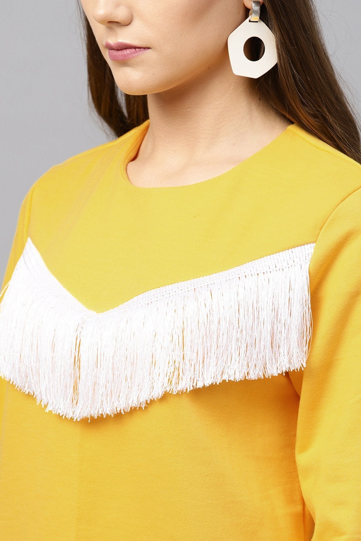 Women's Yellow Fringe Lace Sweatshirt - SASSAFRAS