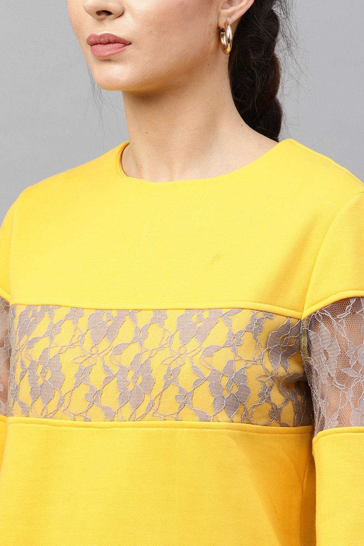 Women's Yellow Lace Insert Sweatshirt - SASSAFRAS