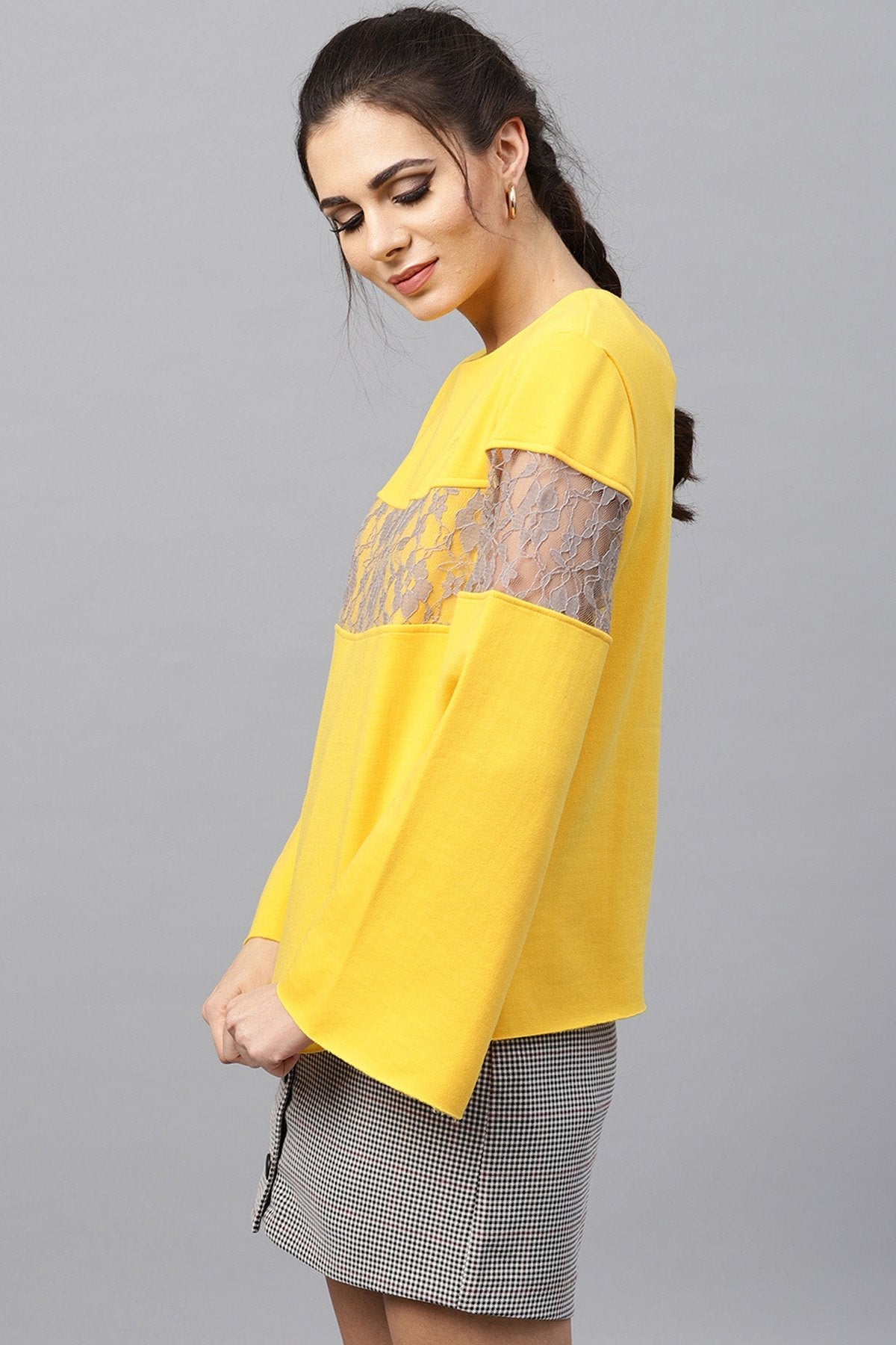 Women's Yellow Lace Insert Sweatshirt - SASSAFRAS